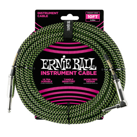 Ernie Ball 6077 Braided Straight Angle 3.05m Black Green