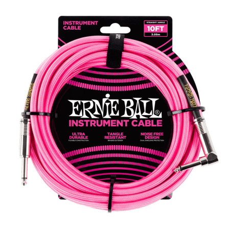 Ernie Ball 6078 Braided Straight Angle 3.05m Neon Pink