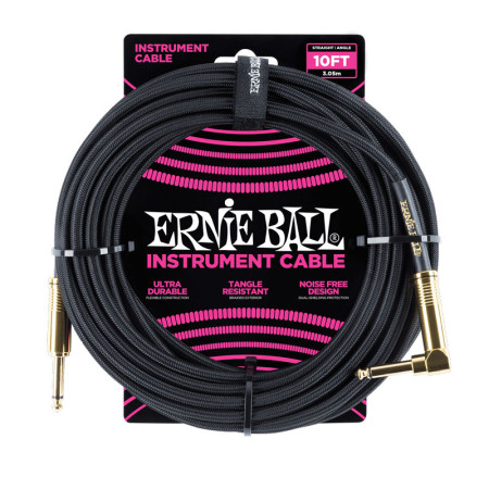 Ernie Ball 6081 Braided Straight Angle 3.05m Black